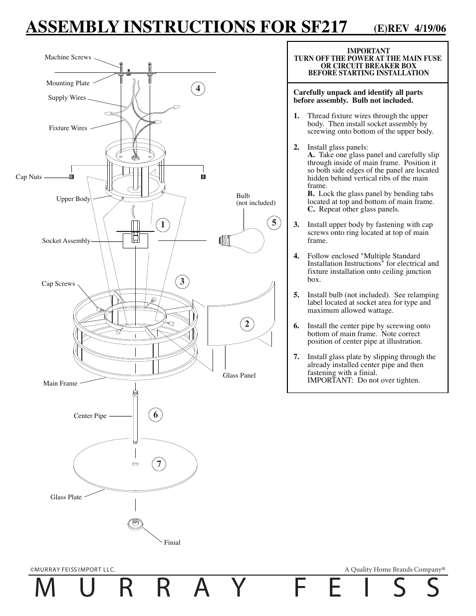 Feiss SF217 User Manual | 1 page