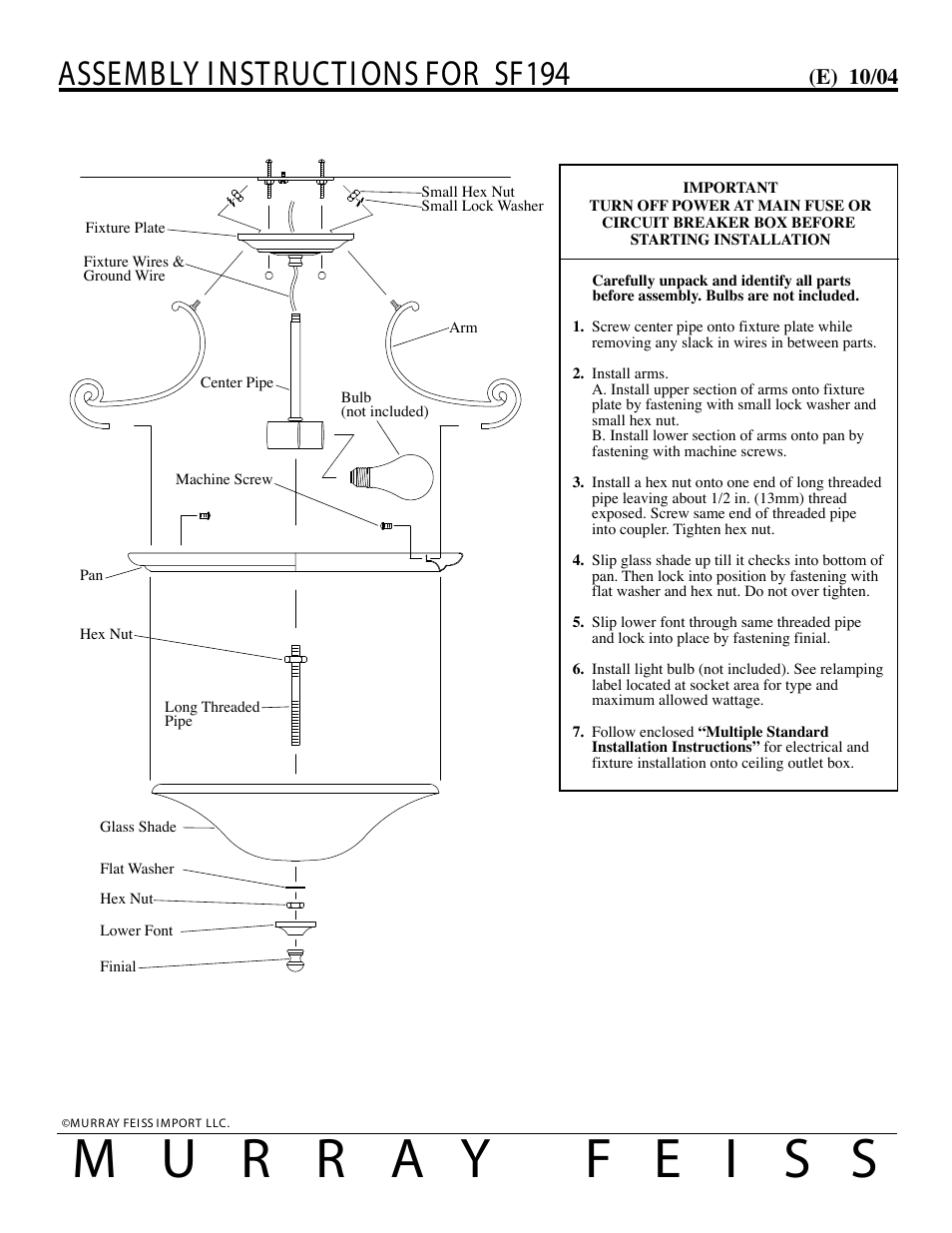 Feiss SF194 User Manual | 1 page
