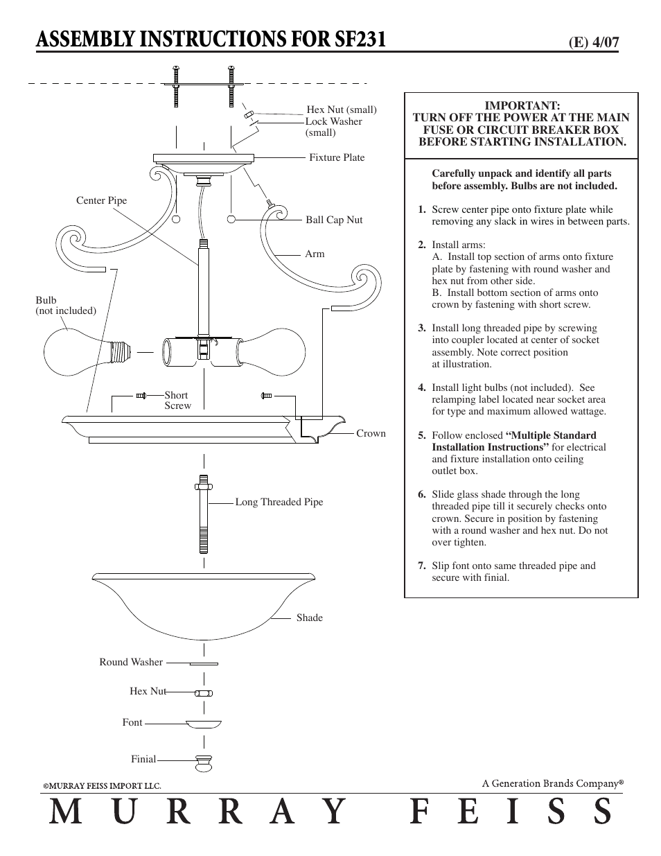 Feiss SF231 User Manual | 1 page