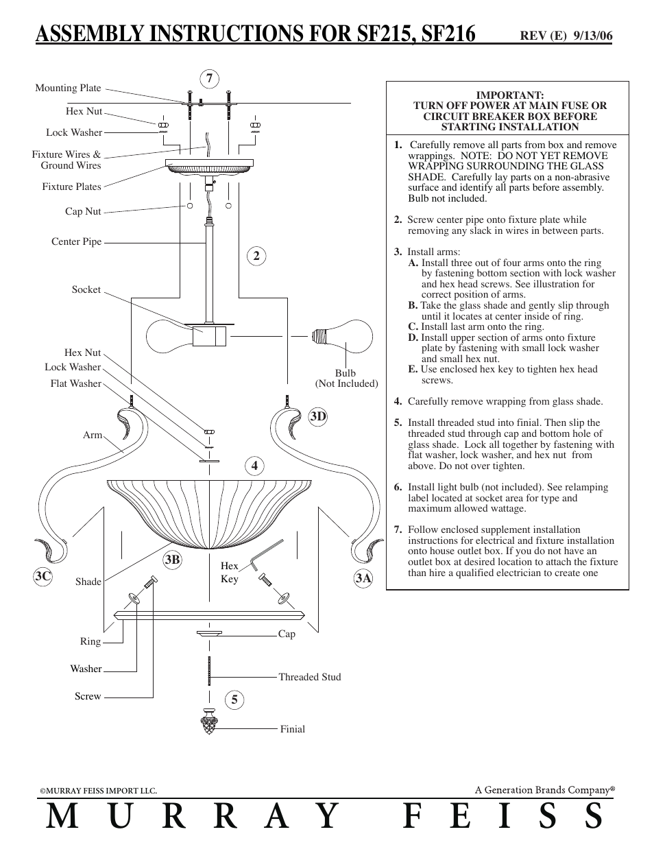 Feiss SF216 User Manual | 1 page