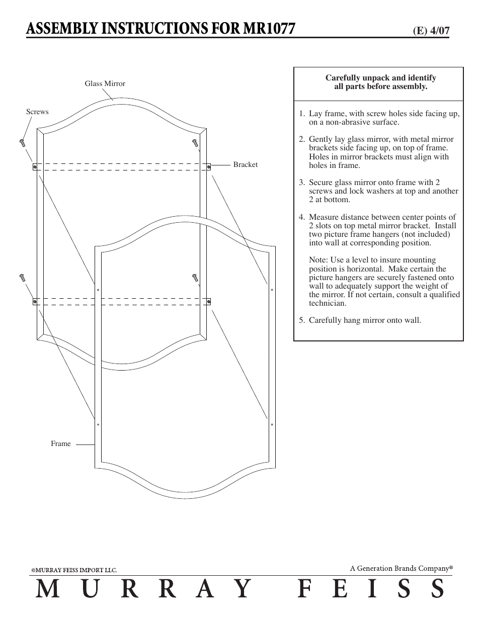 Feiss MR1077 Mirror User Manual | 1 page