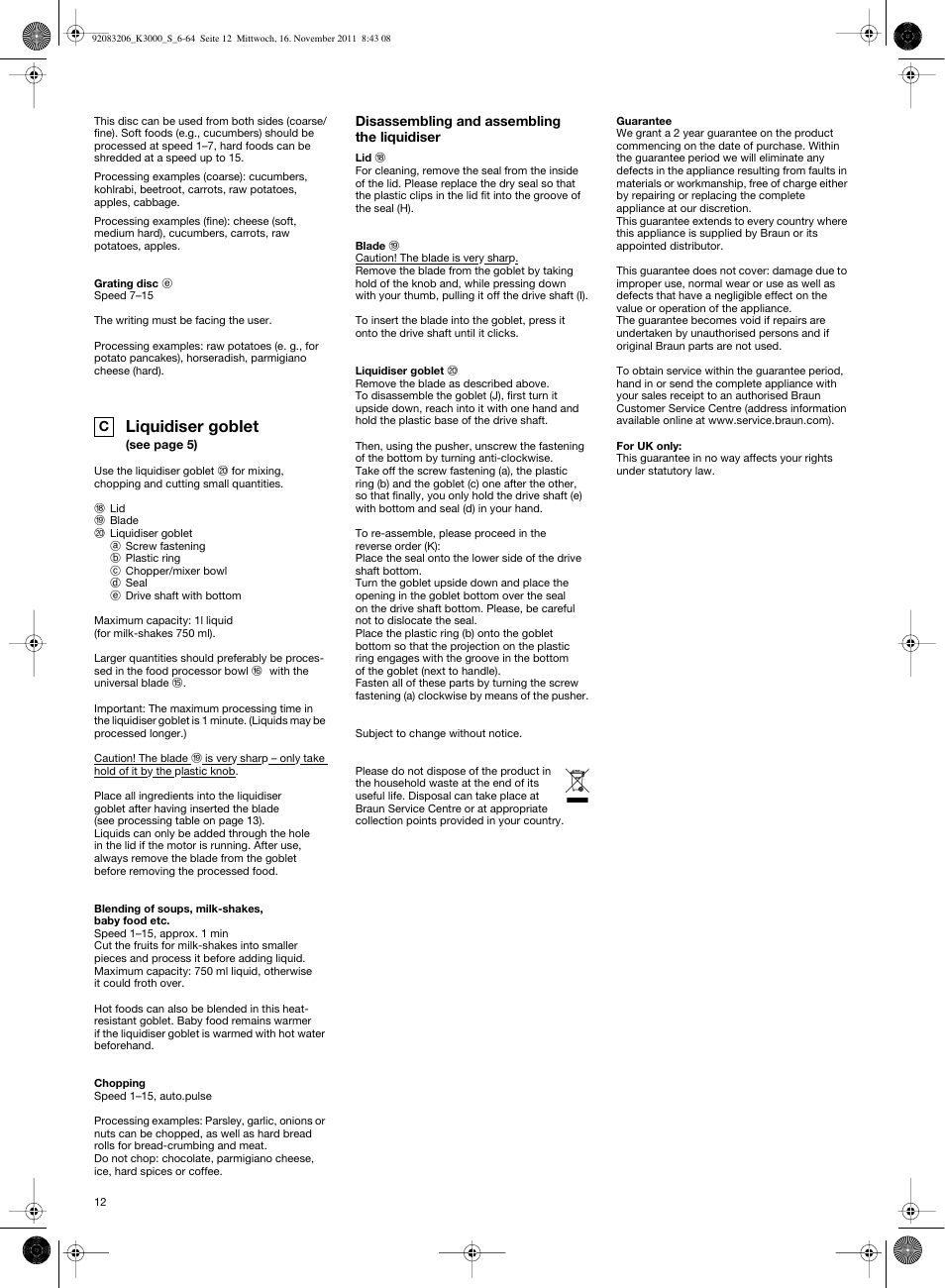 Liquidiser goblet | Braun MULTIQUICK 7 K3000 User Manual | Page 11 / 61