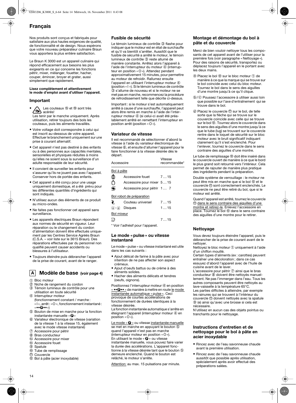 Modèle de base, Français | Braun MULTIQUICK 7 K3000 User Manual | Page 13 / 61