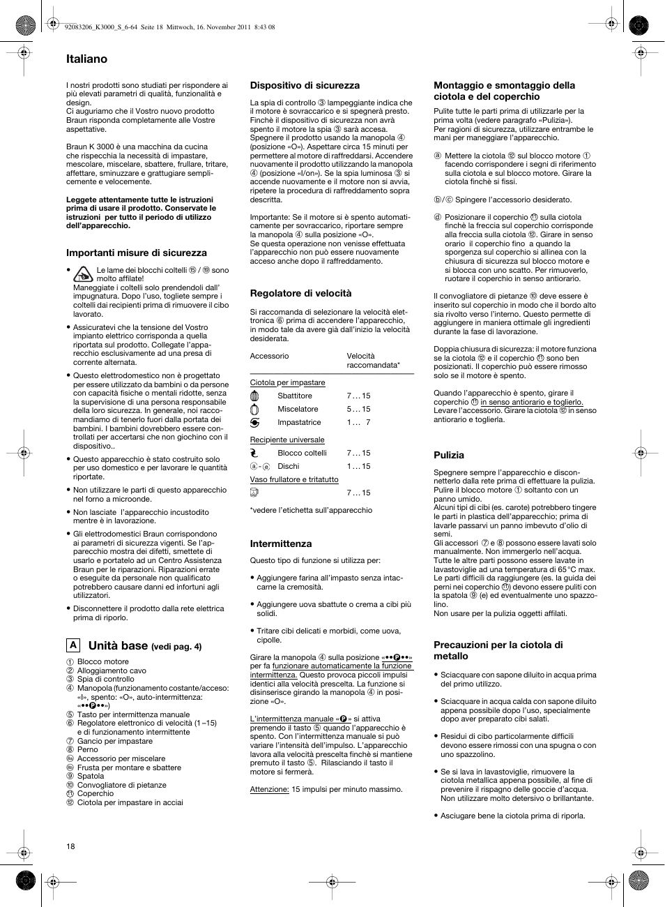 Unità base, Italiano | Braun MULTIQUICK 7 K3000 User Manual | Page 17 / 61