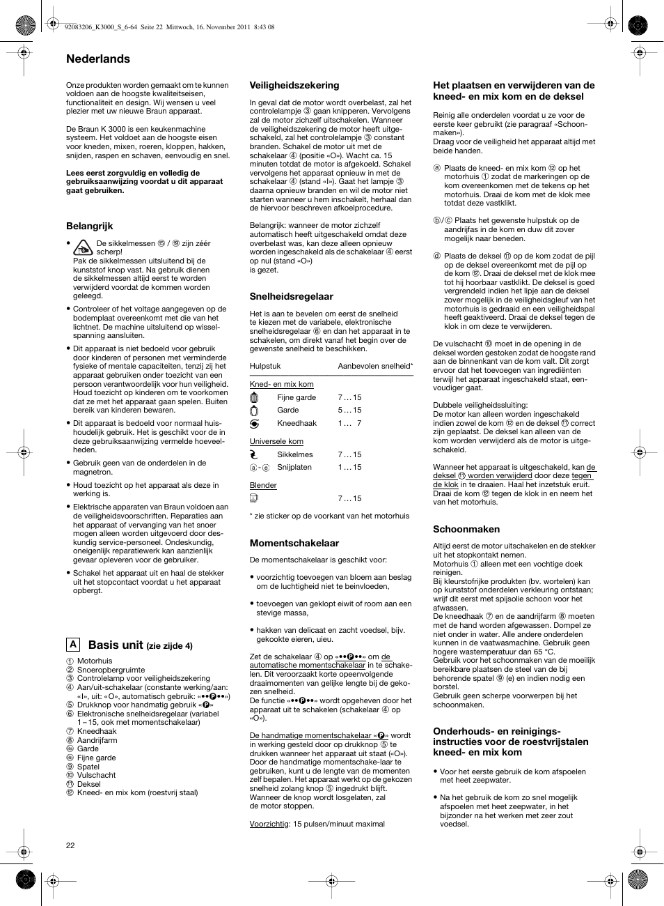 Basis unit, Nederlands | Braun MULTIQUICK 7 K3000 User Manual | Page 21 / 61