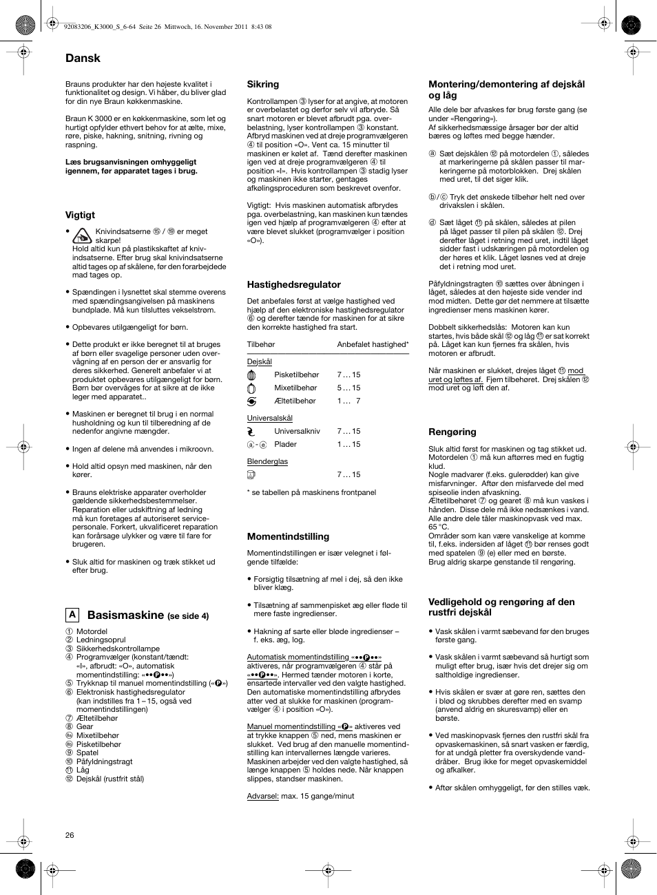 Basismaskine, Dansk | Braun MULTIQUICK 7 K3000 User Manual | Page 25 / 61