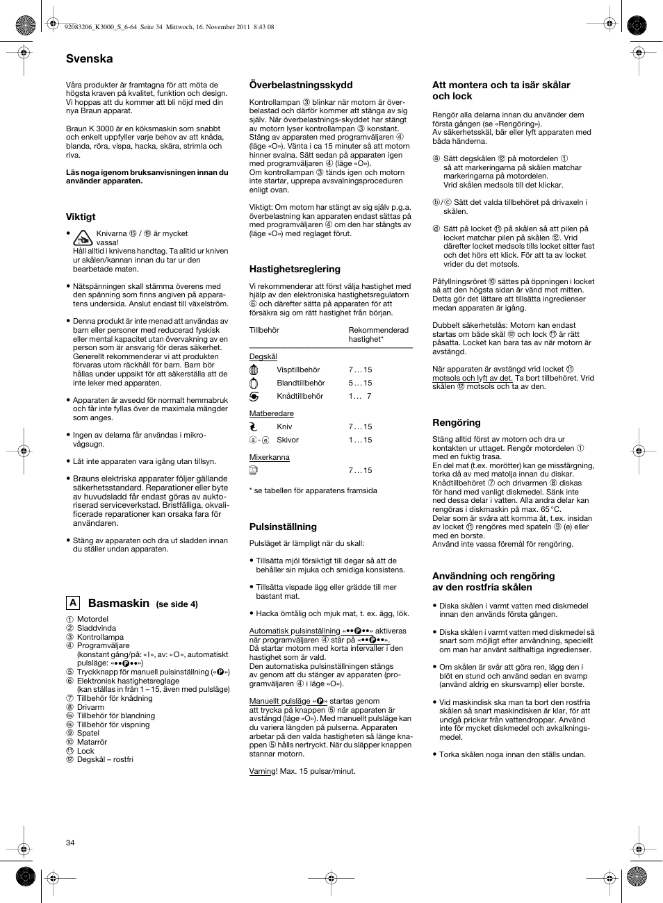 Basmaskin, Svenska | Braun MULTIQUICK 7 K3000 User Manual | Page 33 / 61