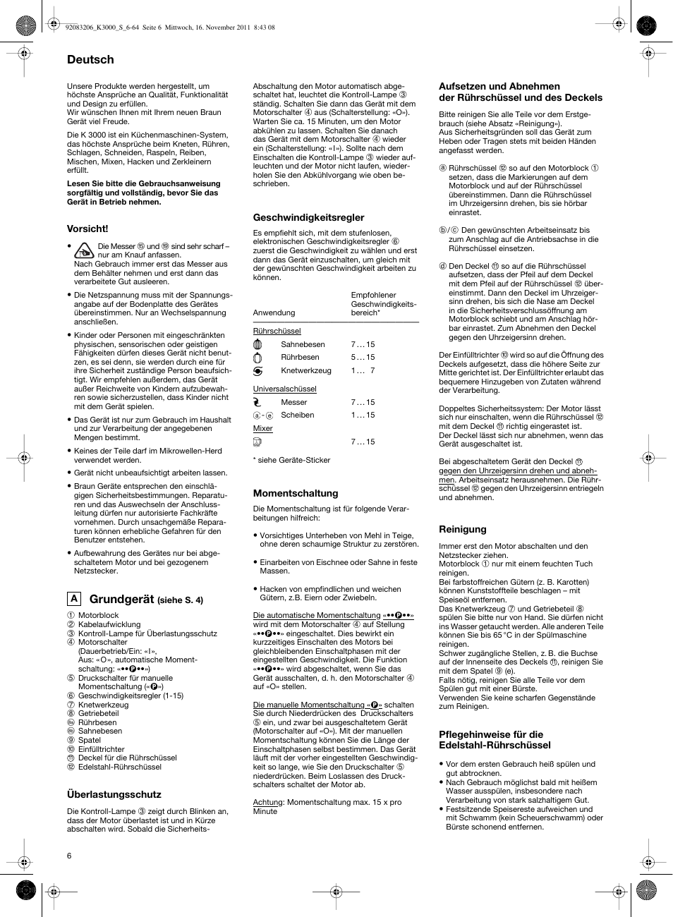 Grundgerät, Deutsch | Braun MULTIQUICK 7 K3000 User Manual | Page 5 / 61