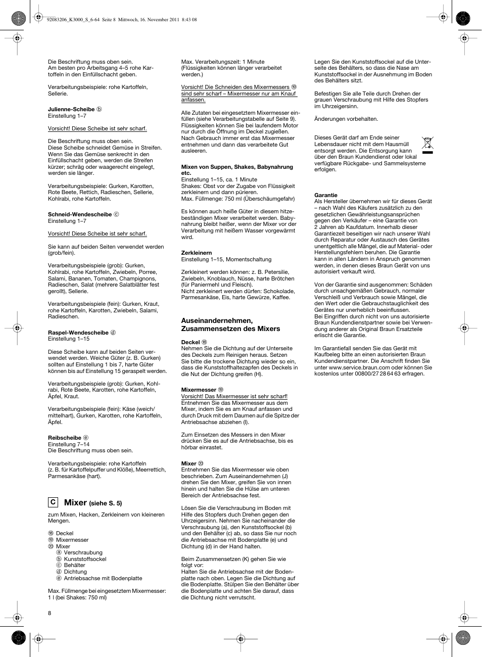 Mixer | Braun MULTIQUICK 7 K3000 User Manual | Page 7 / 61