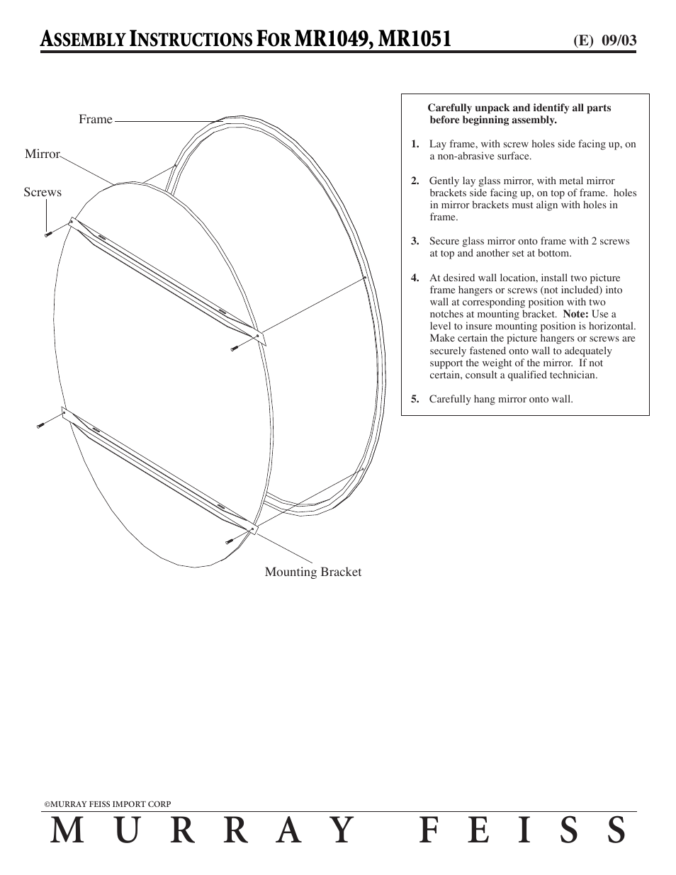 Feiss MR1051 Mirror User Manual | 1 page