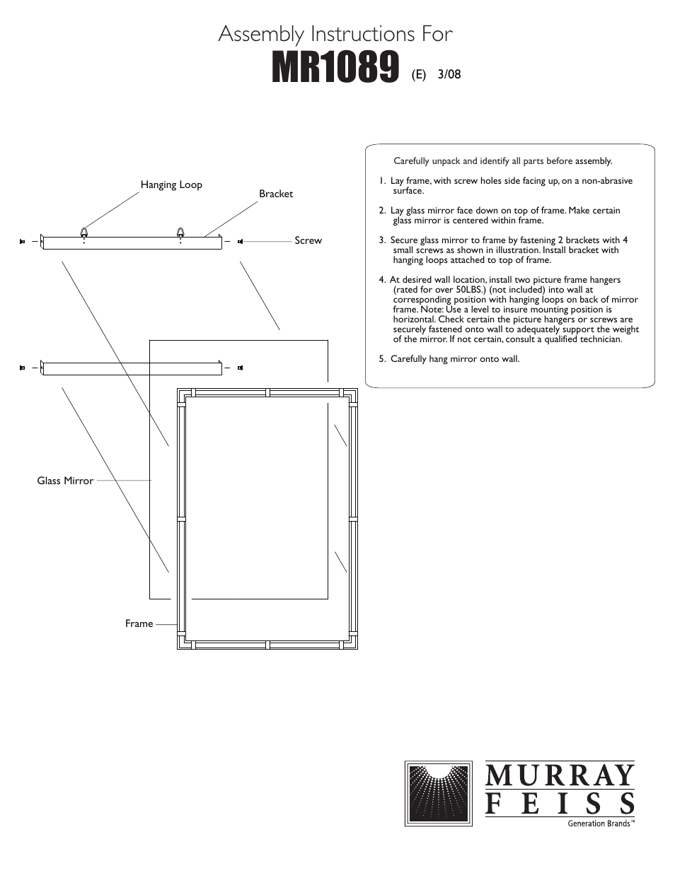 Feiss MR1089 Mirror User Manual | 1 page