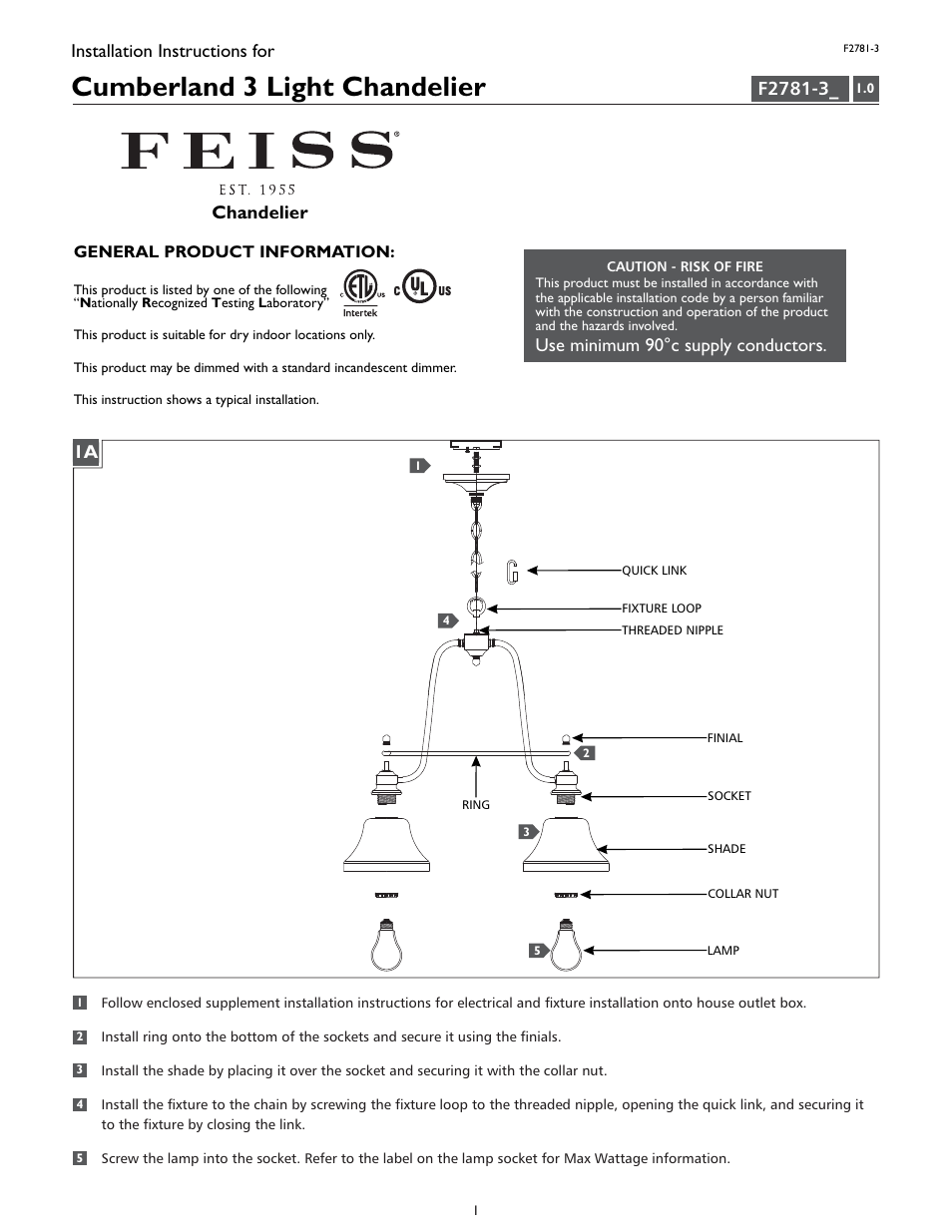 Feiss F2781-3 User Manual | 4 pages