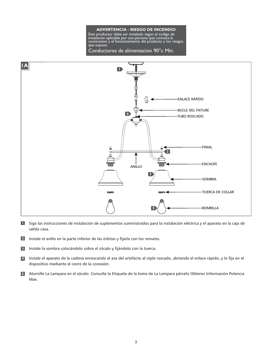 Conductores de alimentacion 90°c min | Feiss F2781-3 User Manual | Page 3 / 4