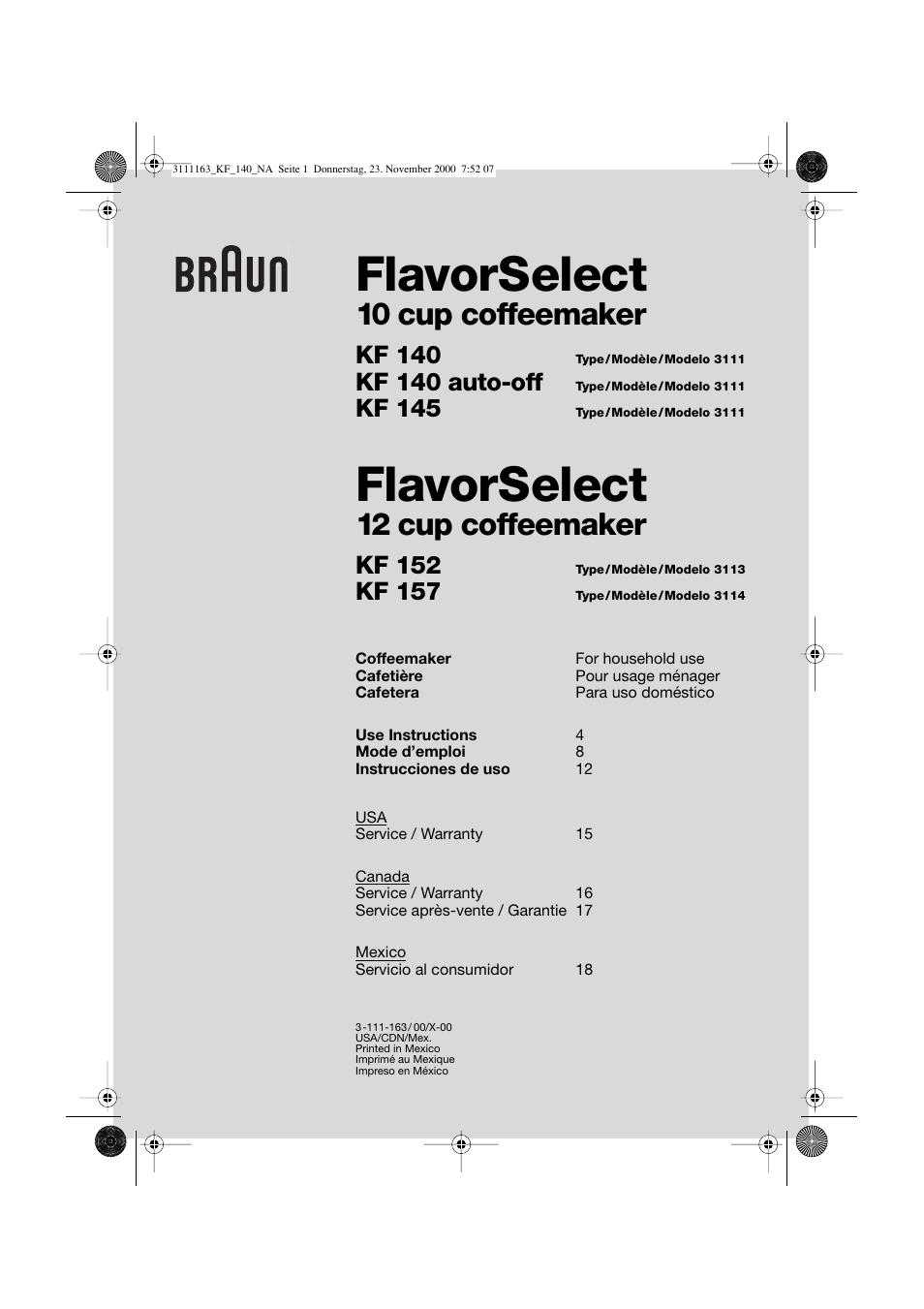 Braun KF 145 User Manual | 18 pages