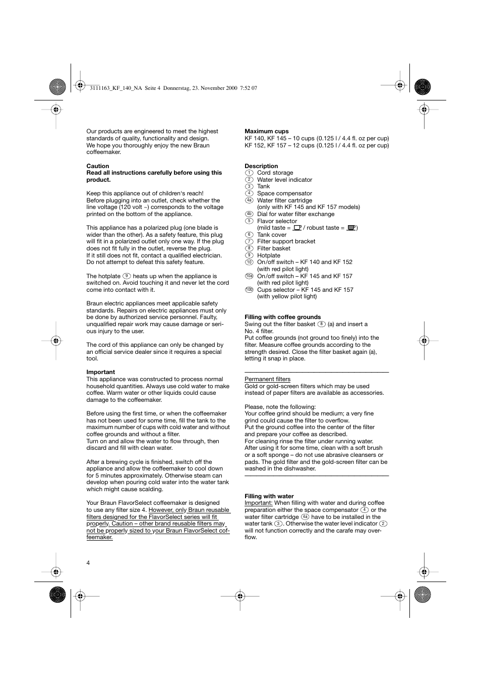 Braun KF 145 User Manual | Page 4 / 18