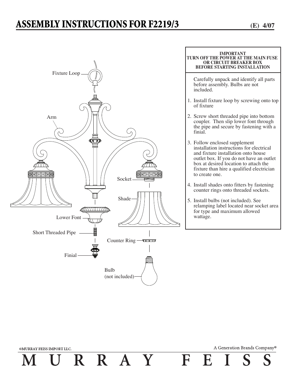 Feiss F2219-3 User Manual | 1 page