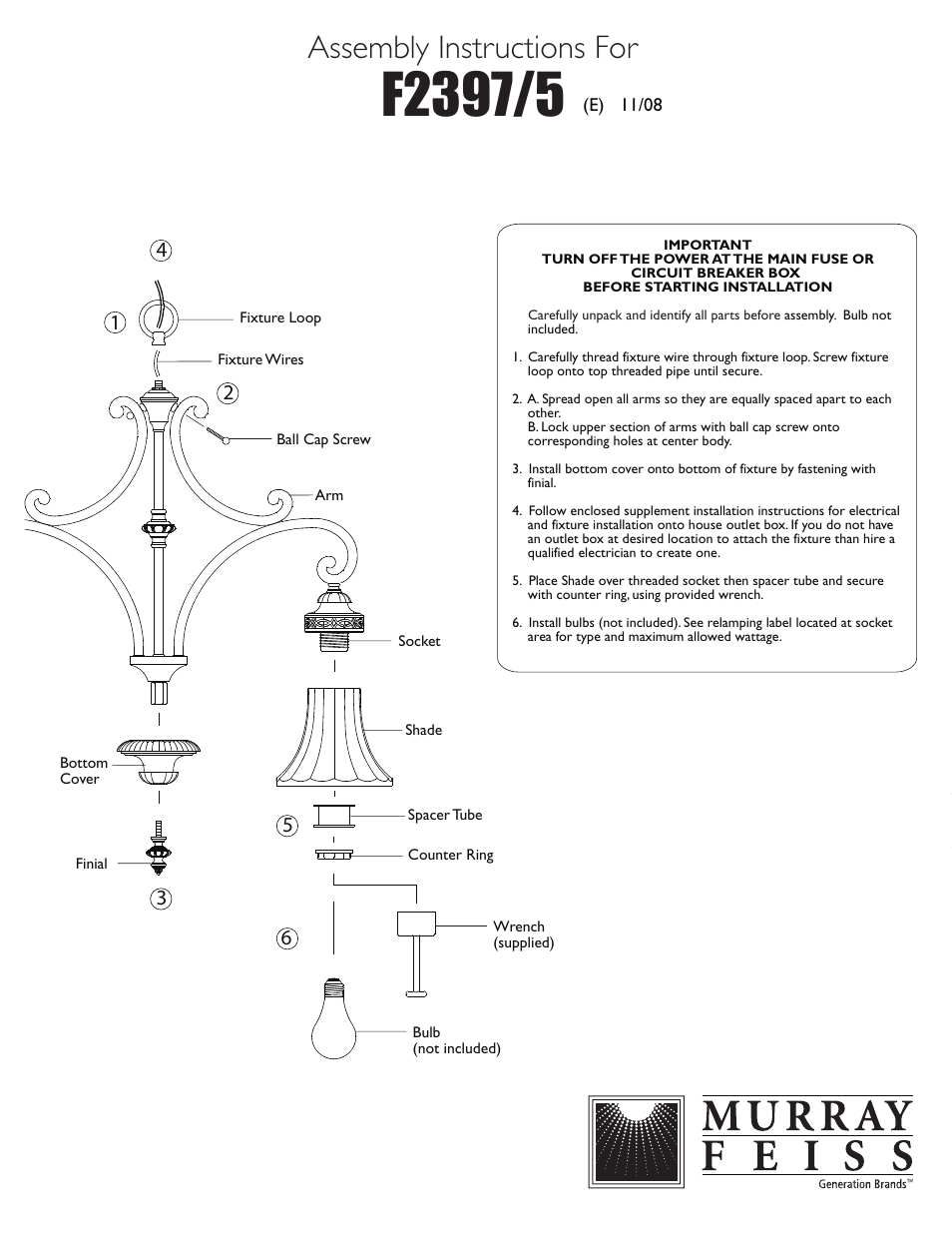 Feiss F2397-5 User Manual | 1 page