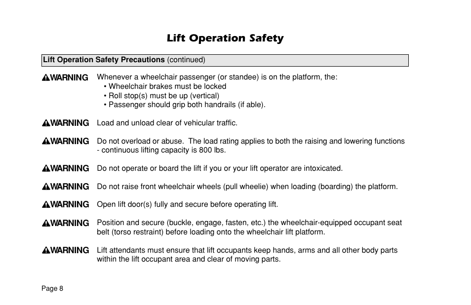 Lift operation safety | Braun VL955 User Manual | Page 10 / 40