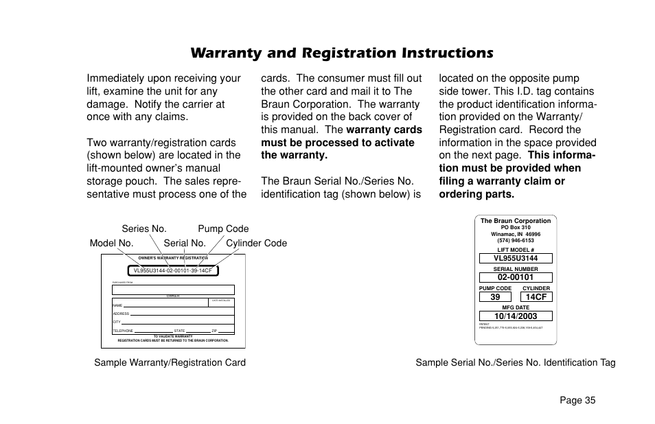 Warranty and registration instructions | Braun VL955 User Manual | Page 37 / 40
