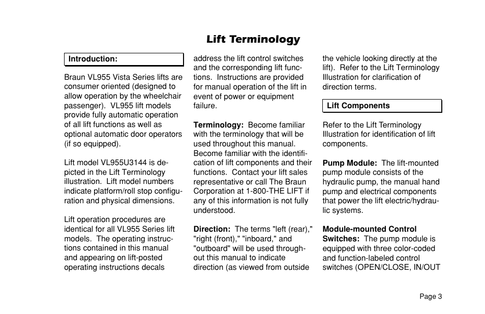 Lift terminology | Braun VL955 User Manual | Page 5 / 40