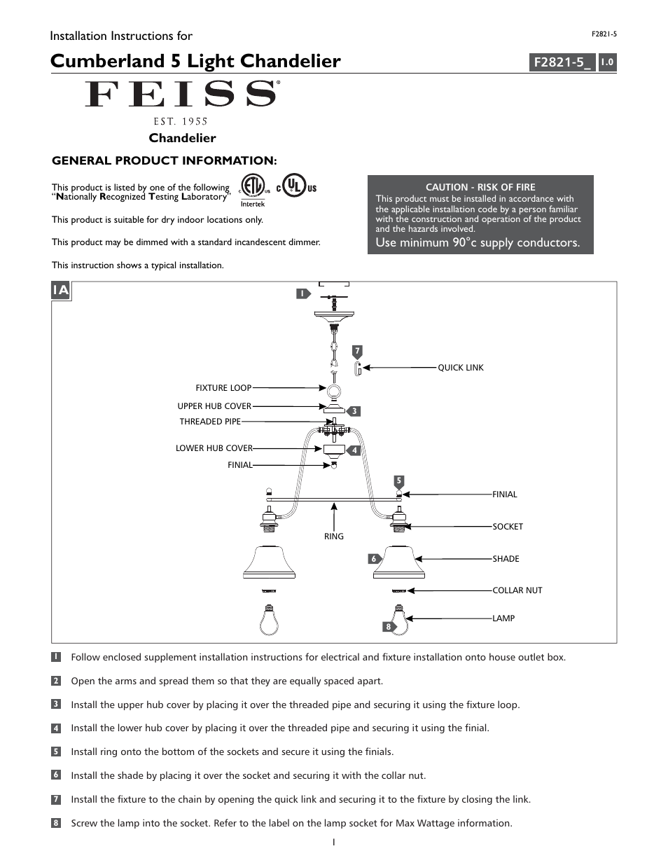 Feiss F2821-5 User Manual | 4 pages