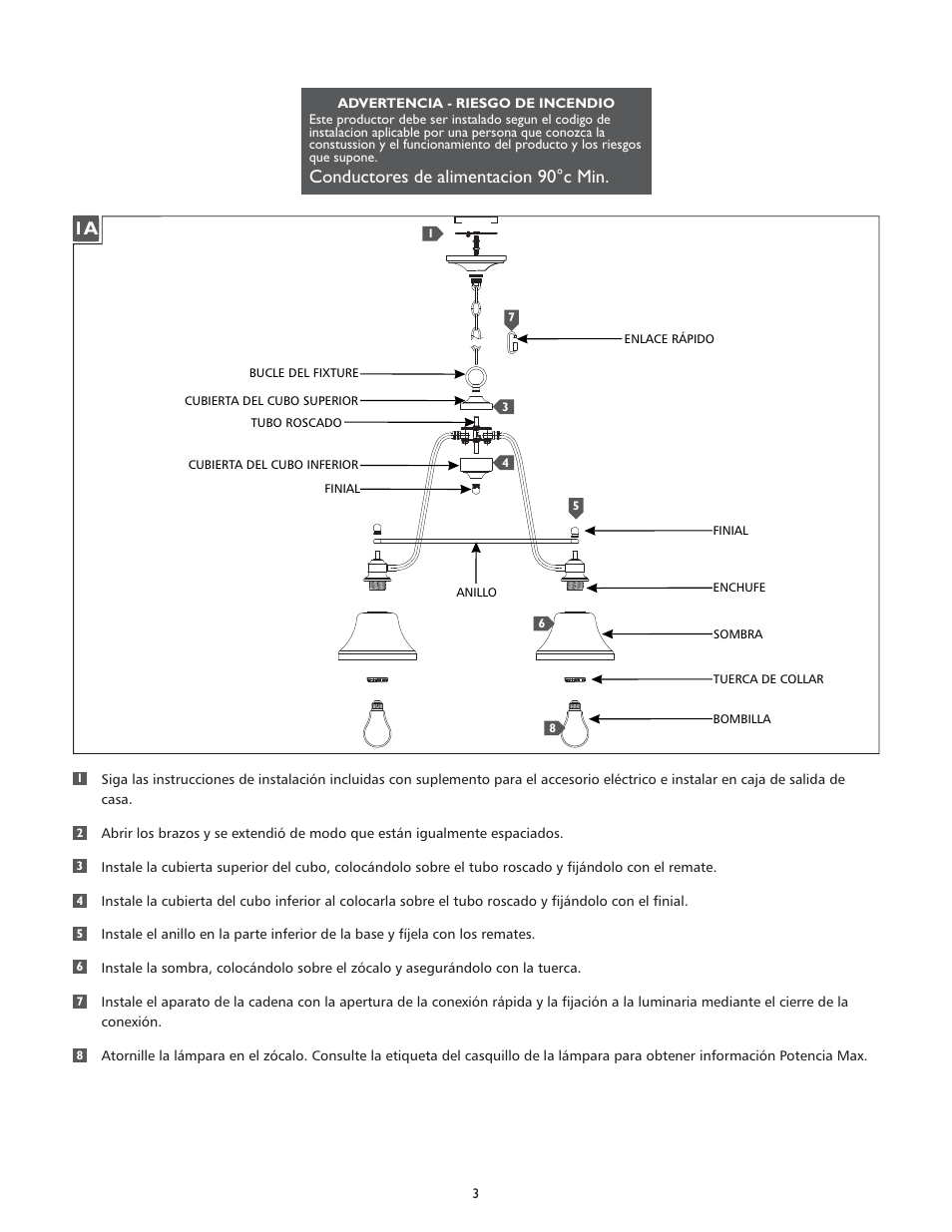 Conductores de alimentacion 90°c min | Feiss F2821-5 User Manual | Page 3 / 4
