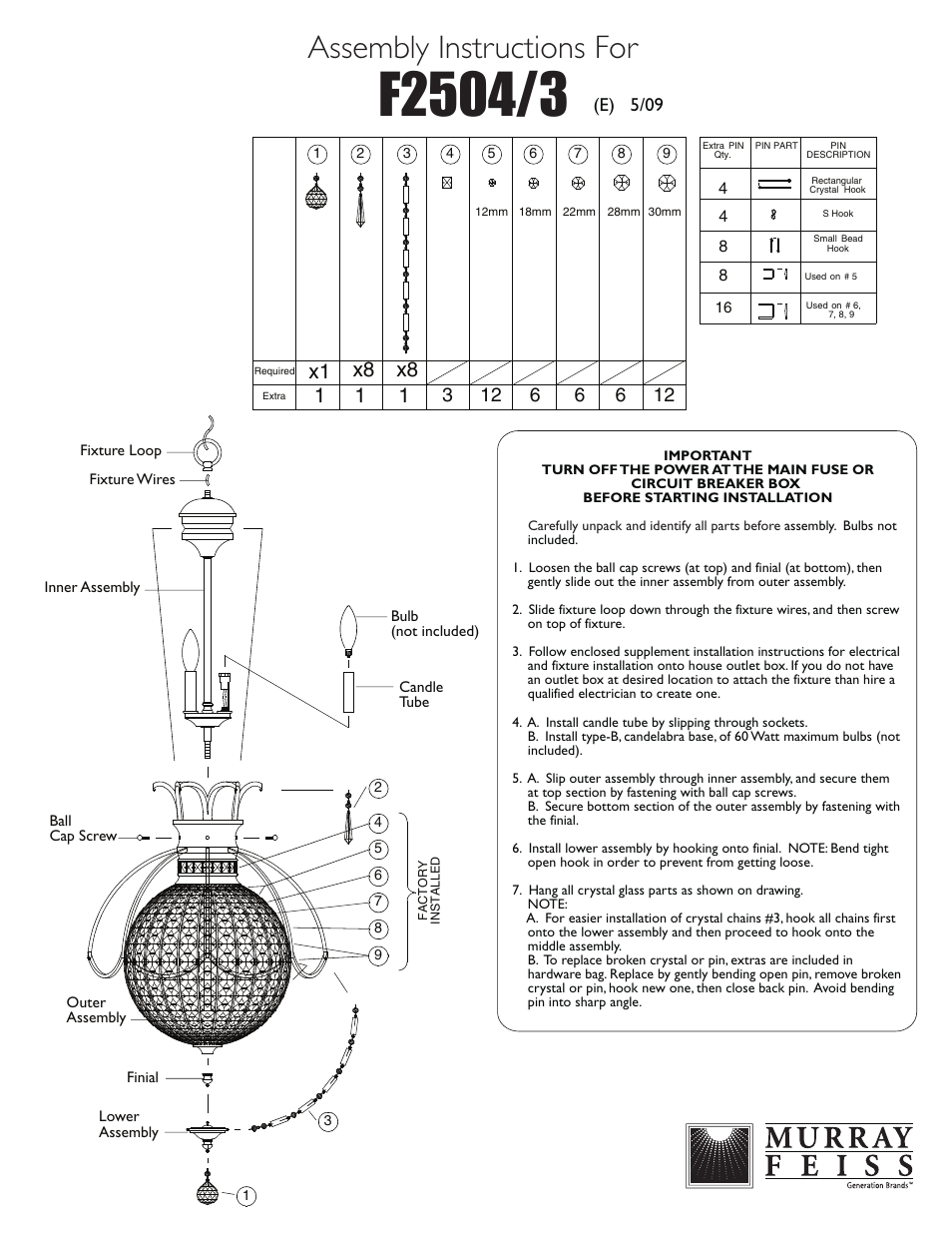 Feiss F2504-3 User Manual | 1 page