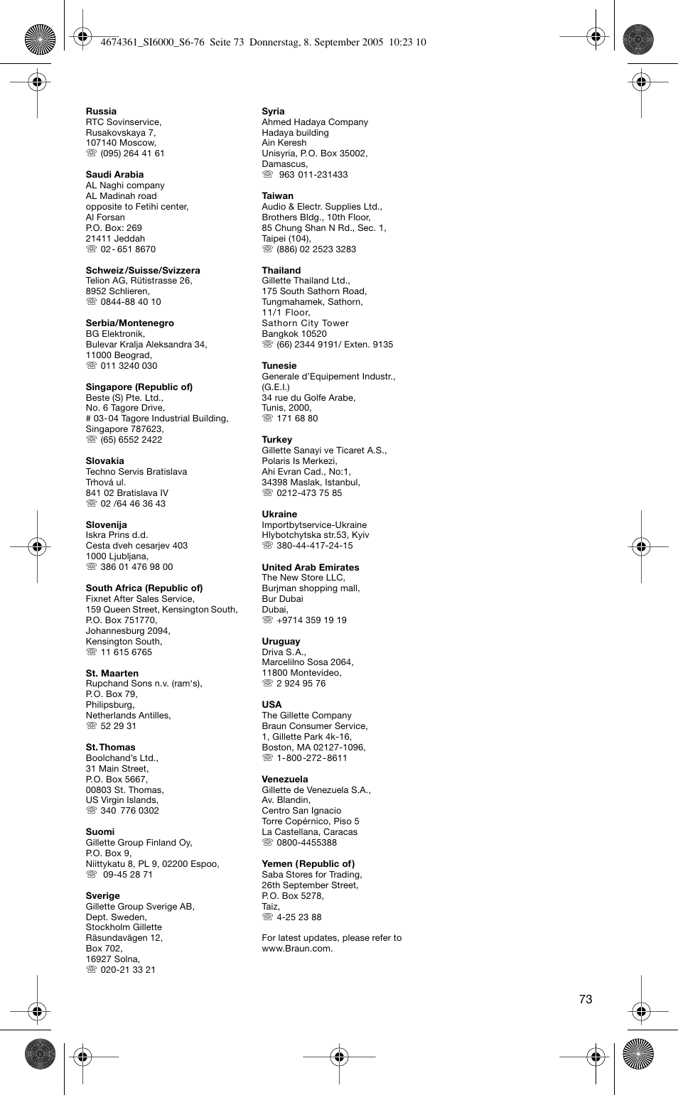 Braun FREESTYLE SI 6560 User Manual | Page 73 / 73