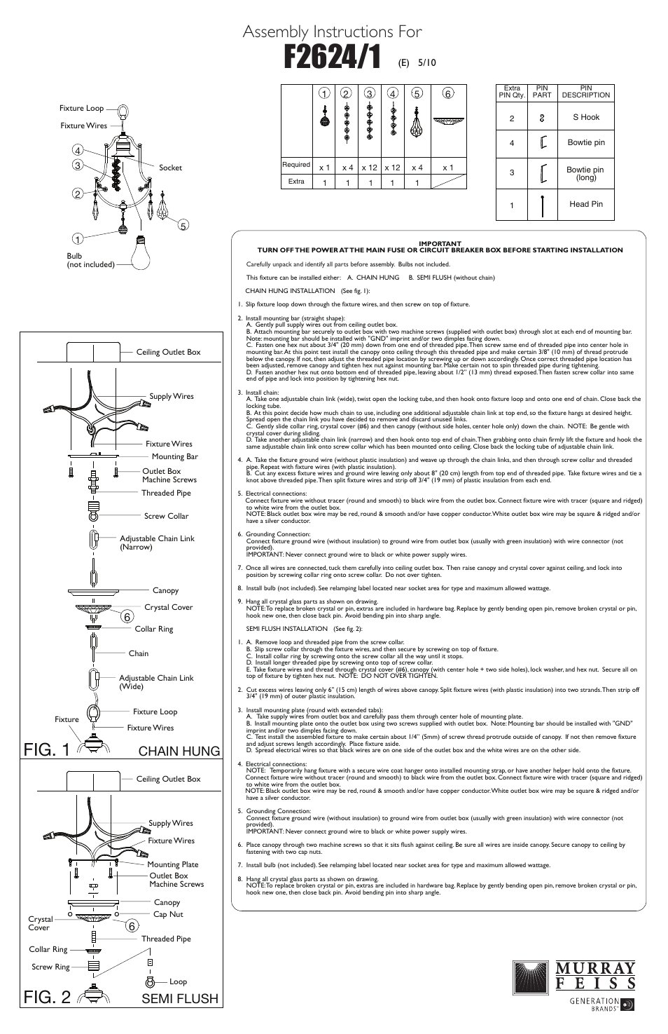 Feiss F2624-1 User Manual | 1 page