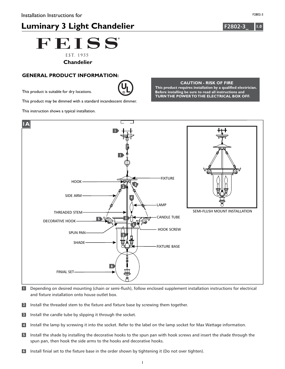 Feiss F2802-3 User Manual | 4 pages