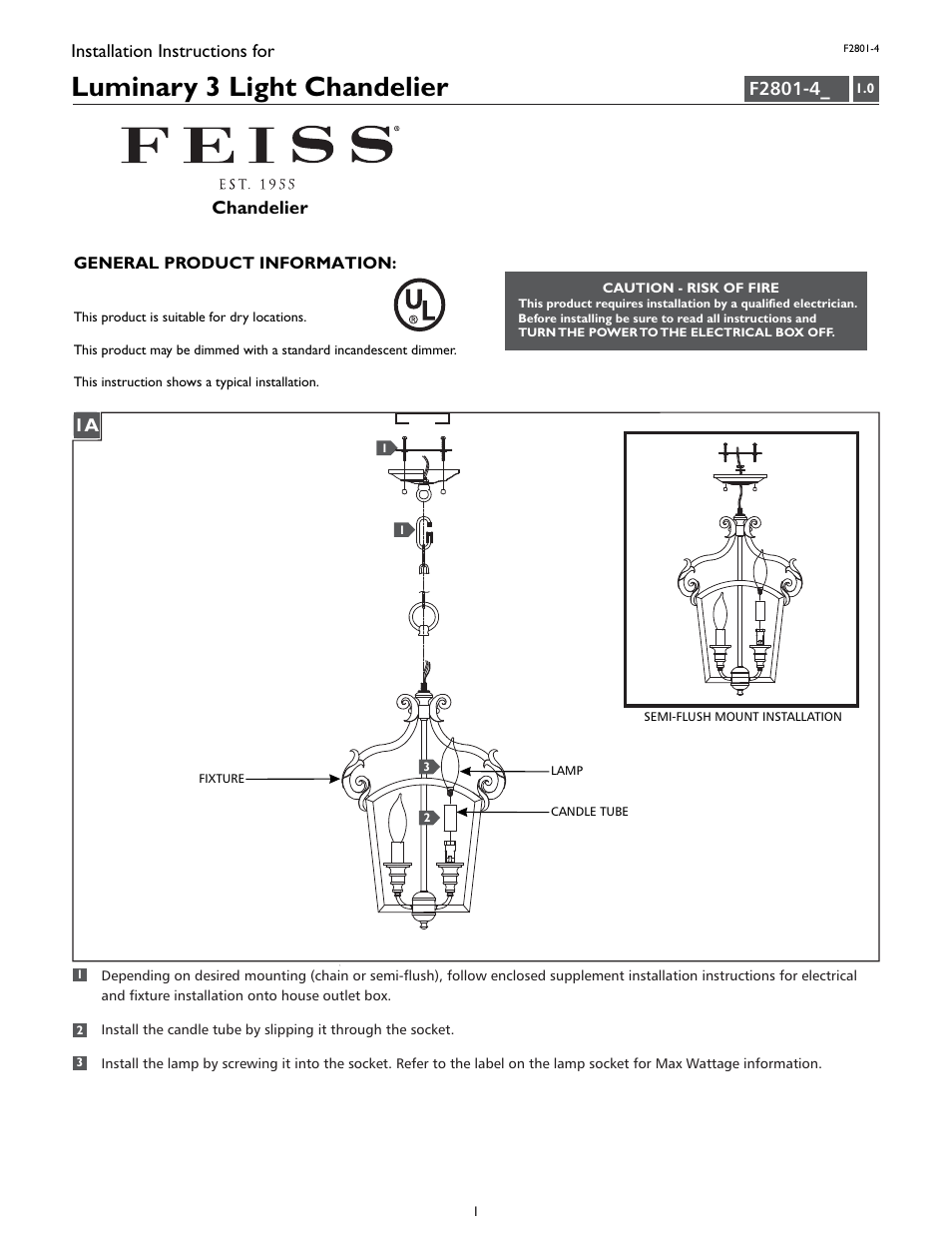 Feiss F2801-4 User Manual | 4 pages