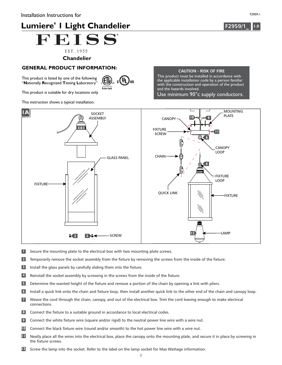 Feiss F2959-1 User Manual | 4 pages