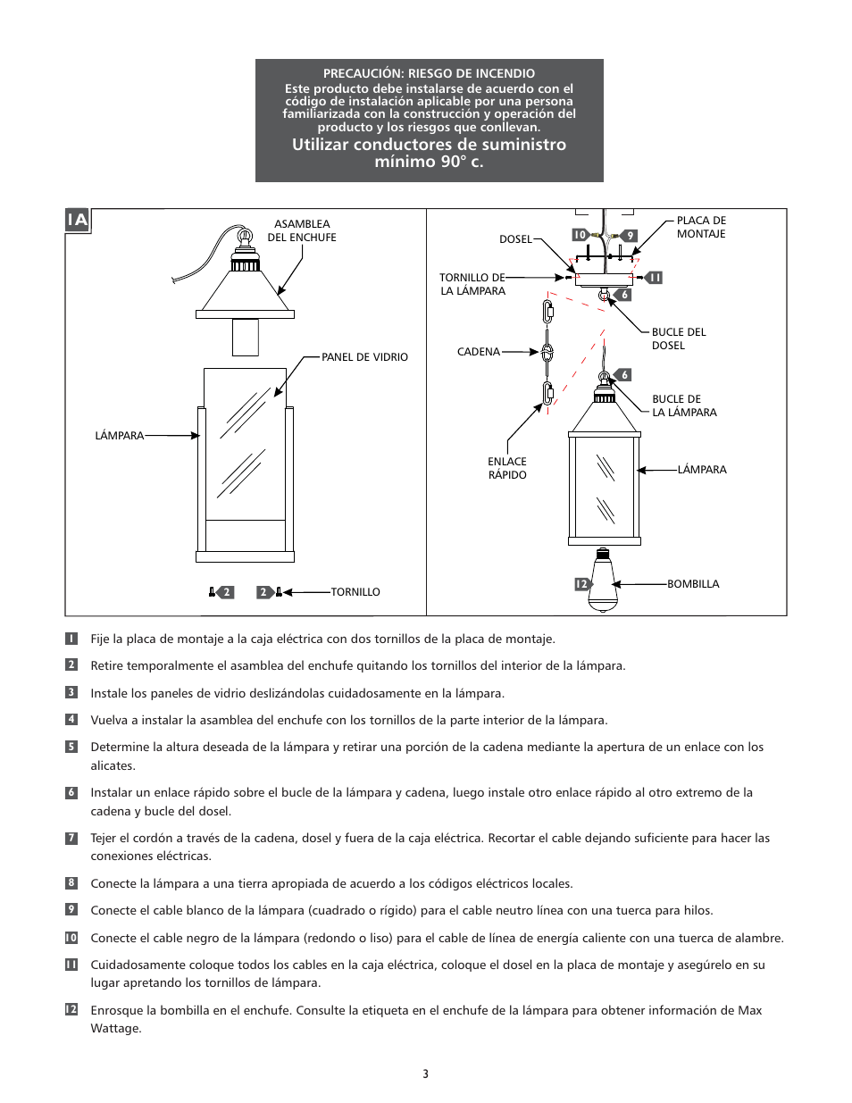 Utilizar conductores de suministro mínimo 90° c | Feiss F2959-1 User Manual | Page 3 / 4