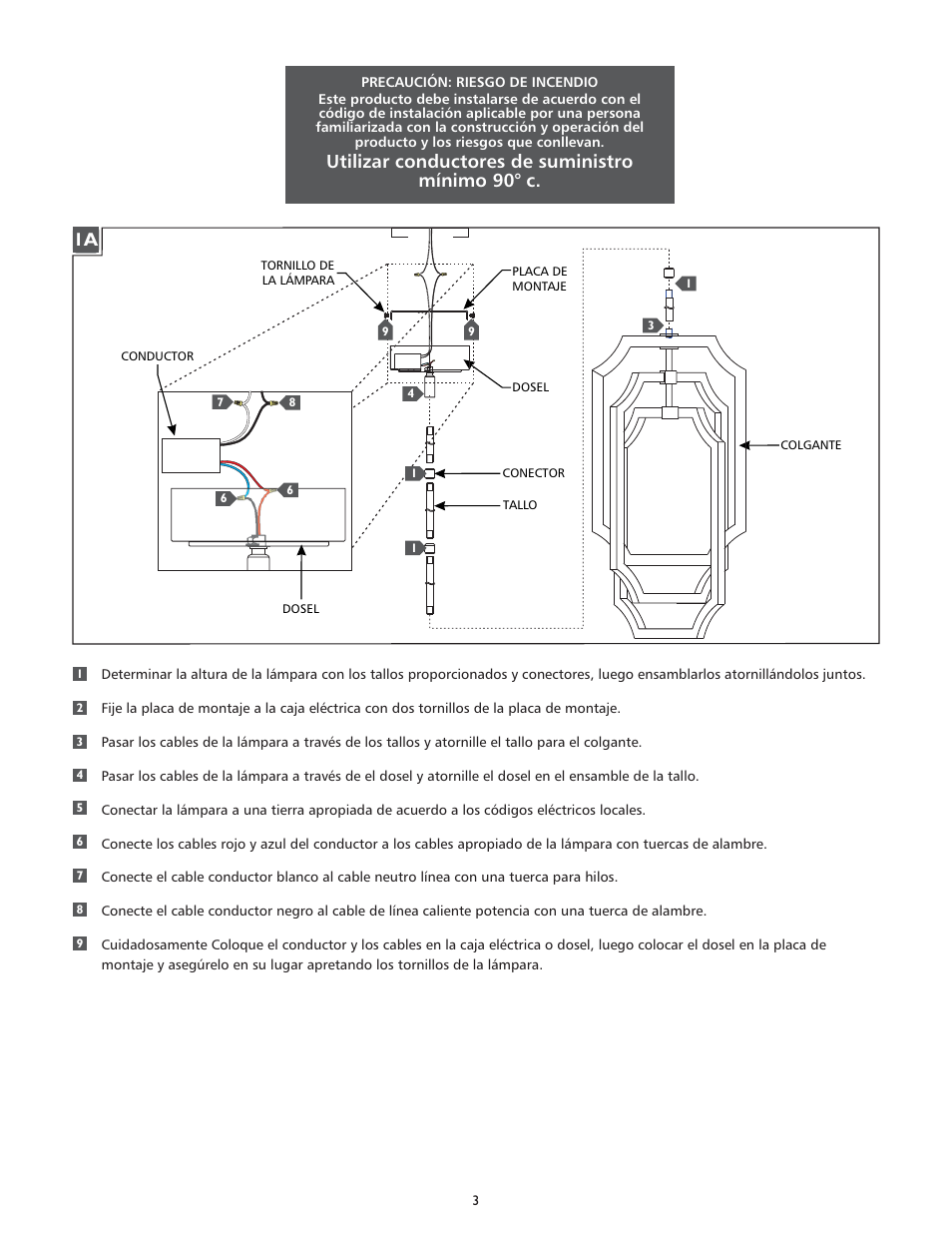 Utilizar conductores de suministro mínimo 90° c | Feiss F2954-6 User Manual | Page 3 / 4