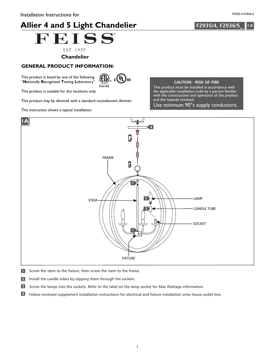 Feiss F2936-5 User Manual | 4 pages
