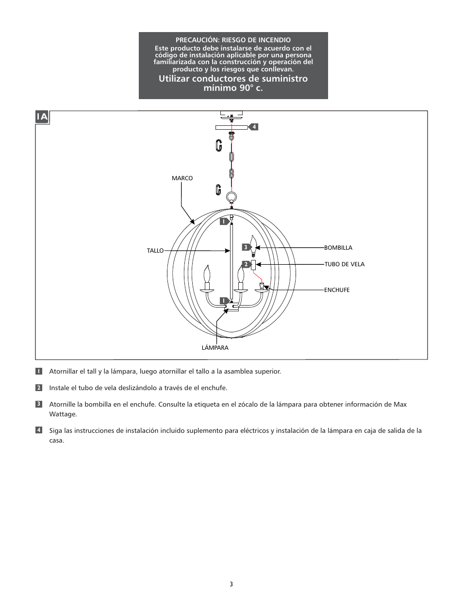 Utilizar conductores de suministro mínimo 90° c | Feiss F2936-5 User Manual | Page 3 / 4