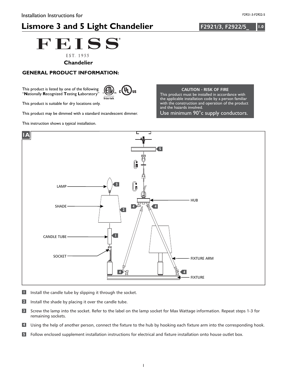 Feiss F2922-5 User Manual | 4 pages
