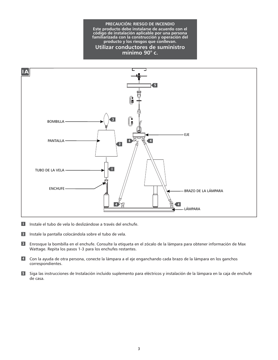 Utilizar conductores de suministro mínimo 90° c | Feiss F2922-5 User Manual | Page 3 / 4