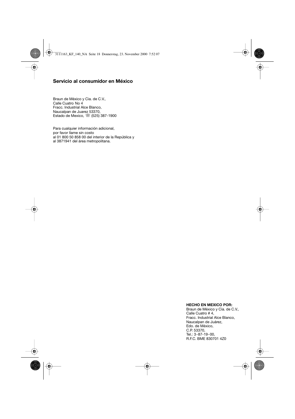 Braun 3111 User Manual | Page 18 / 18
