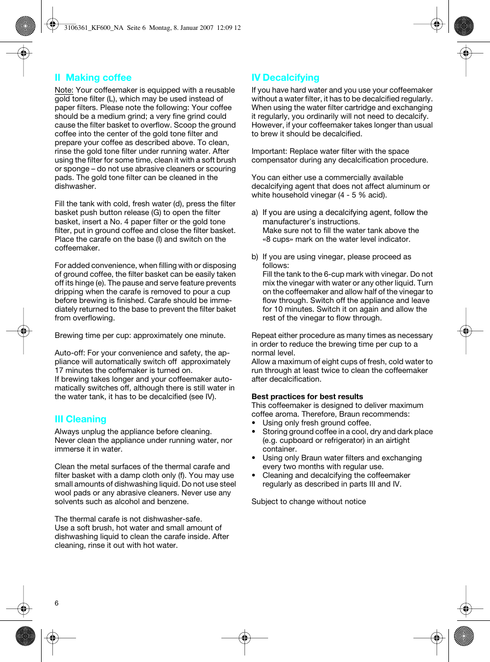 Braun KF 600 User Manual | Page 6 / 16