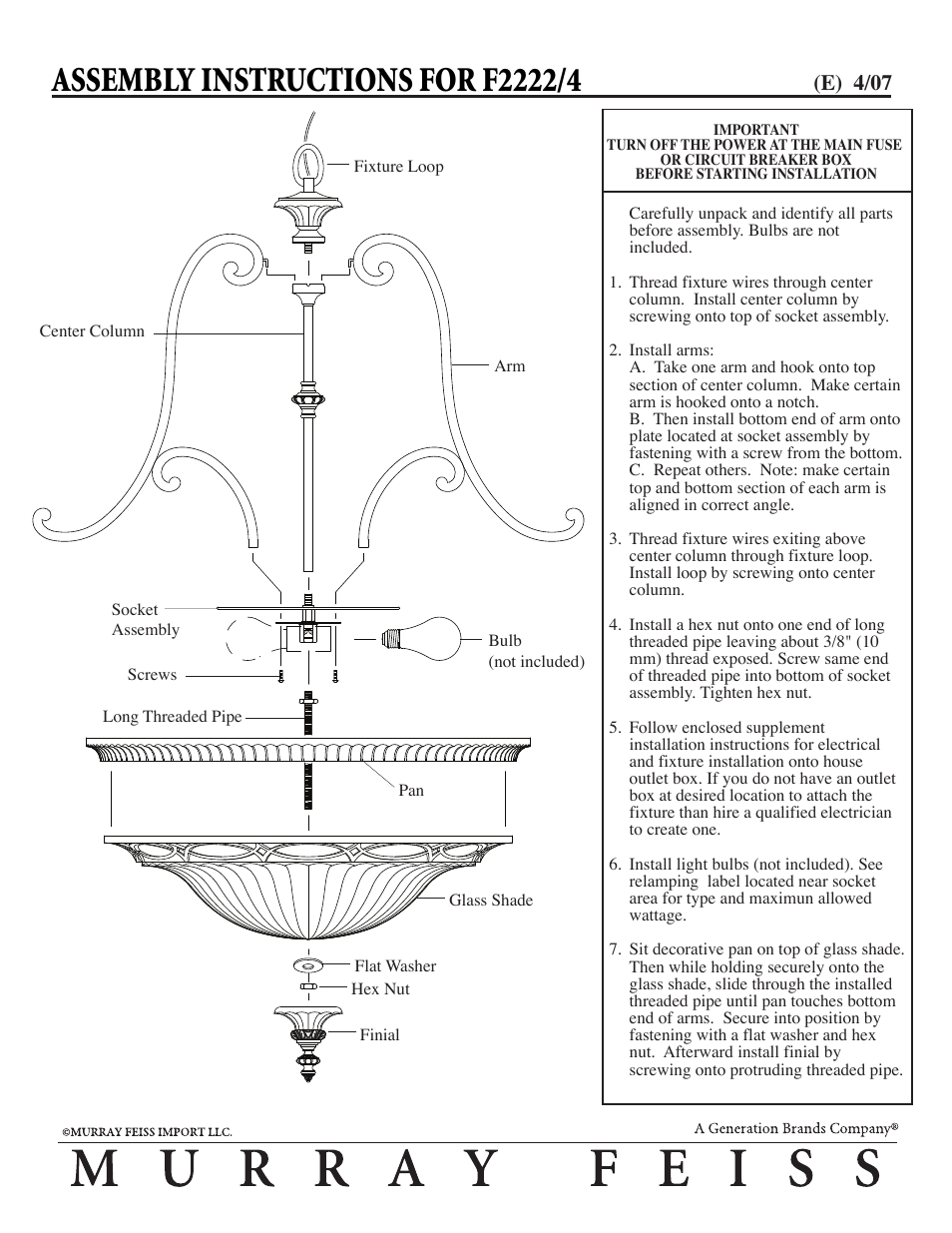 Feiss F2222-4 User Manual | 1 page