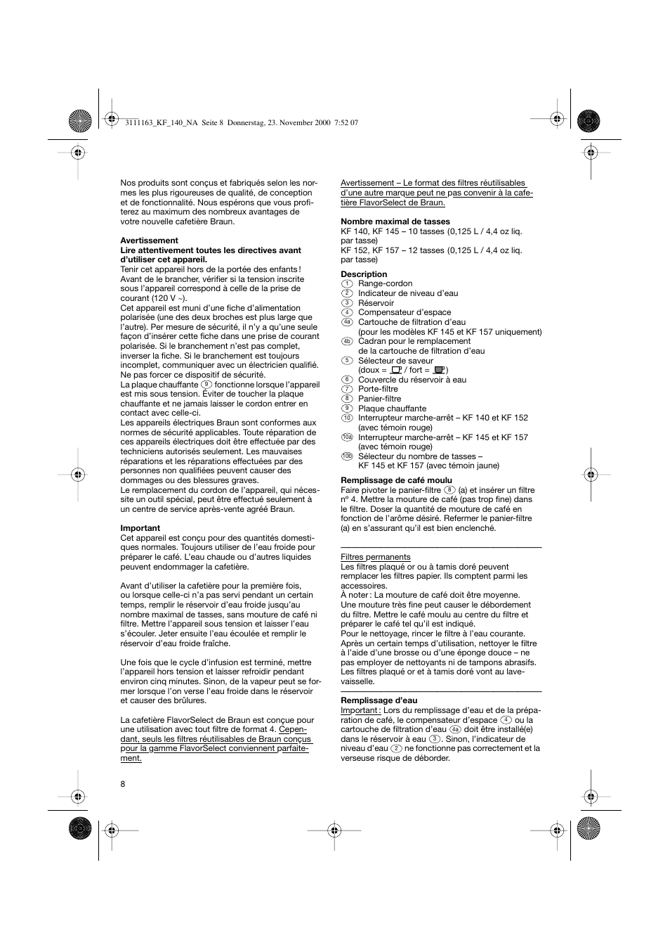 Braun KF 157 User Manual | Page 8 / 18