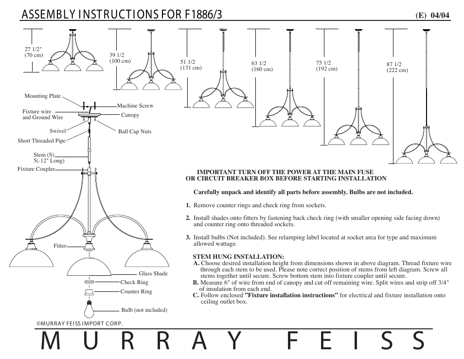 Feiss F1886-3 User Manual | 1 page