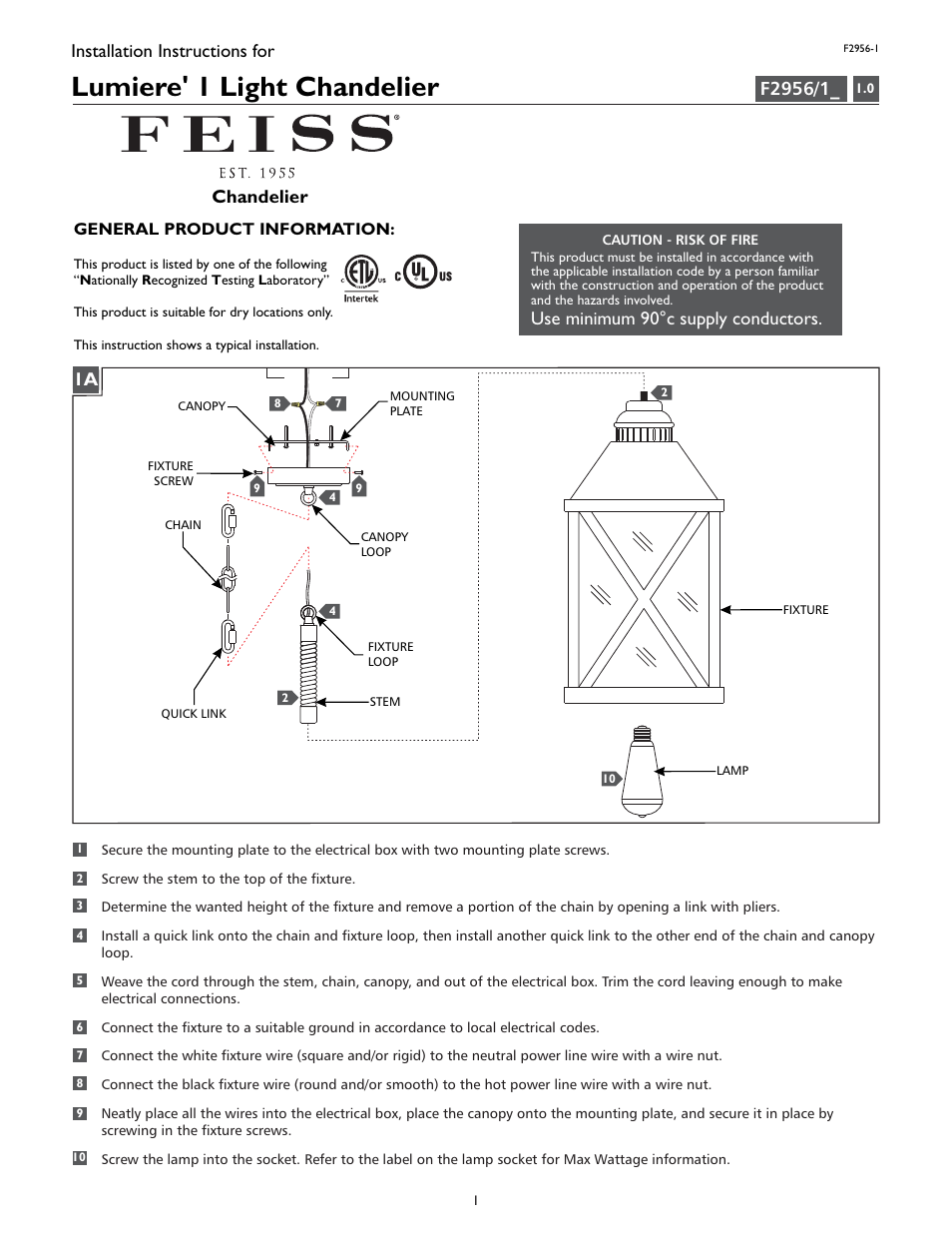 Feiss F2956-1 User Manual | 4 pages