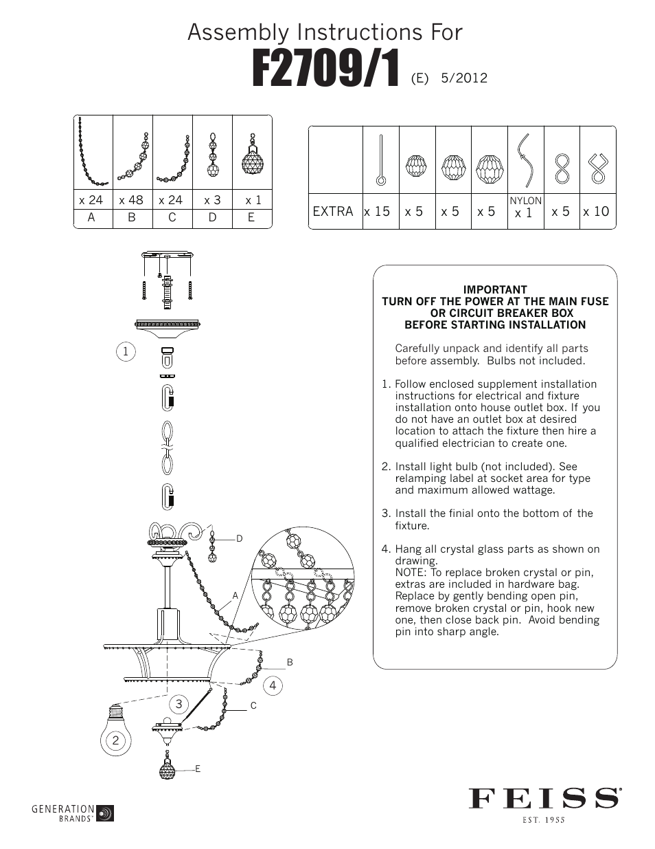 Feiss F2709-1 User Manual | 1 page