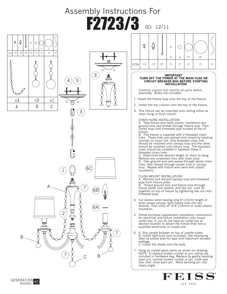 Feiss F2723-3 User Manual | 1 page