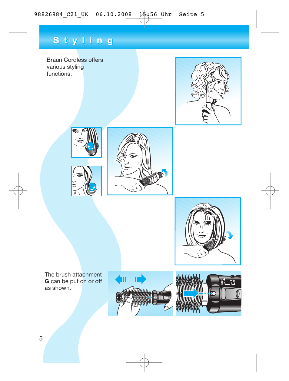 Braun CORDLESS MEDIUM STYLER C 21 User Manual | Page 5 / 7