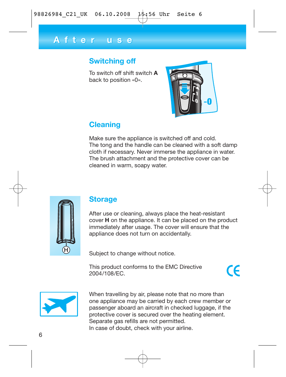 Cleaning storage, Switching off | Braun CORDLESS MEDIUM STYLER C 21 User Manual | Page 6 / 7