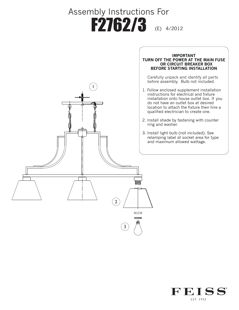 Feiss F2762-3 User Manual | 1 page