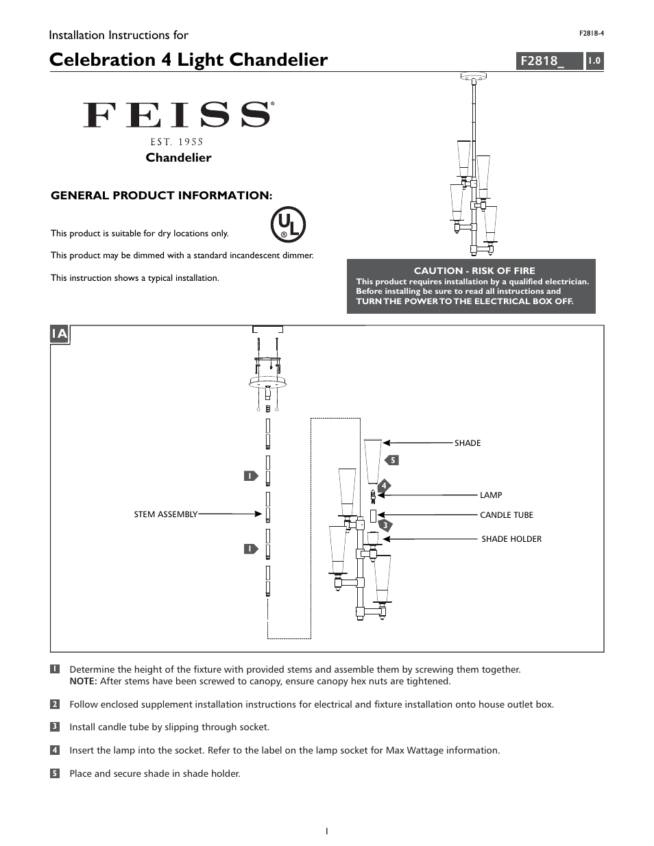 Feiss F2818-4 User Manual | 4 pages